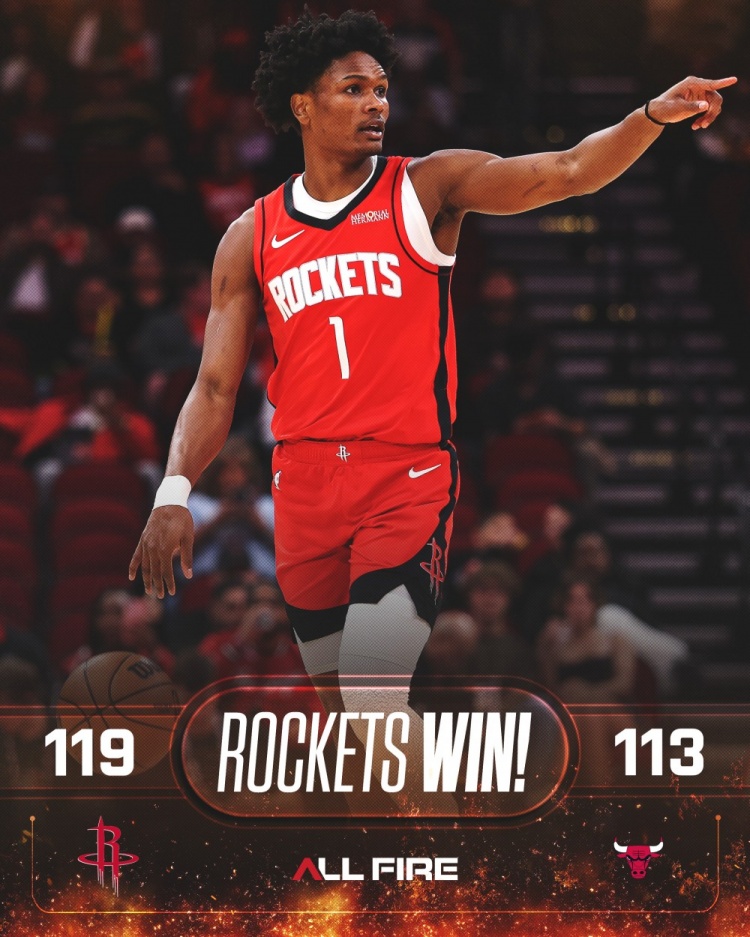 足彩比分直播-10中6&amp;10罚10中砍23+5！火箭赢球海报：封面人物阿门·汤普森